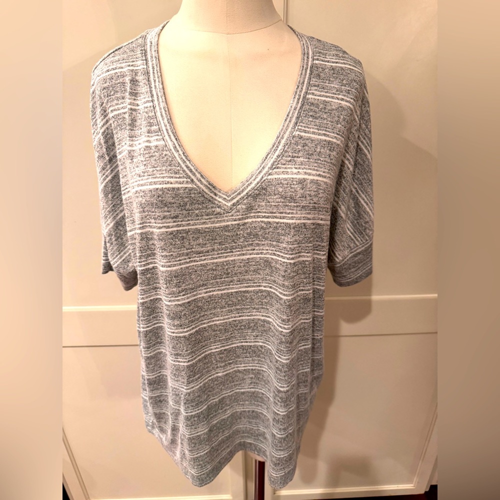 Calvin Klein Gray Striped V-Neck Women's Top